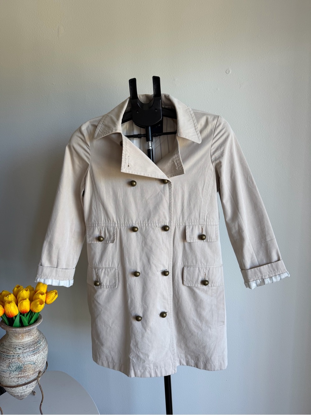 Gryphon Double-Breasted Trench Coat in Cream